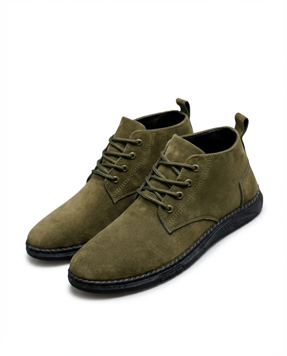 Men's Olive Green Suede Lace-Up Ankle Boots